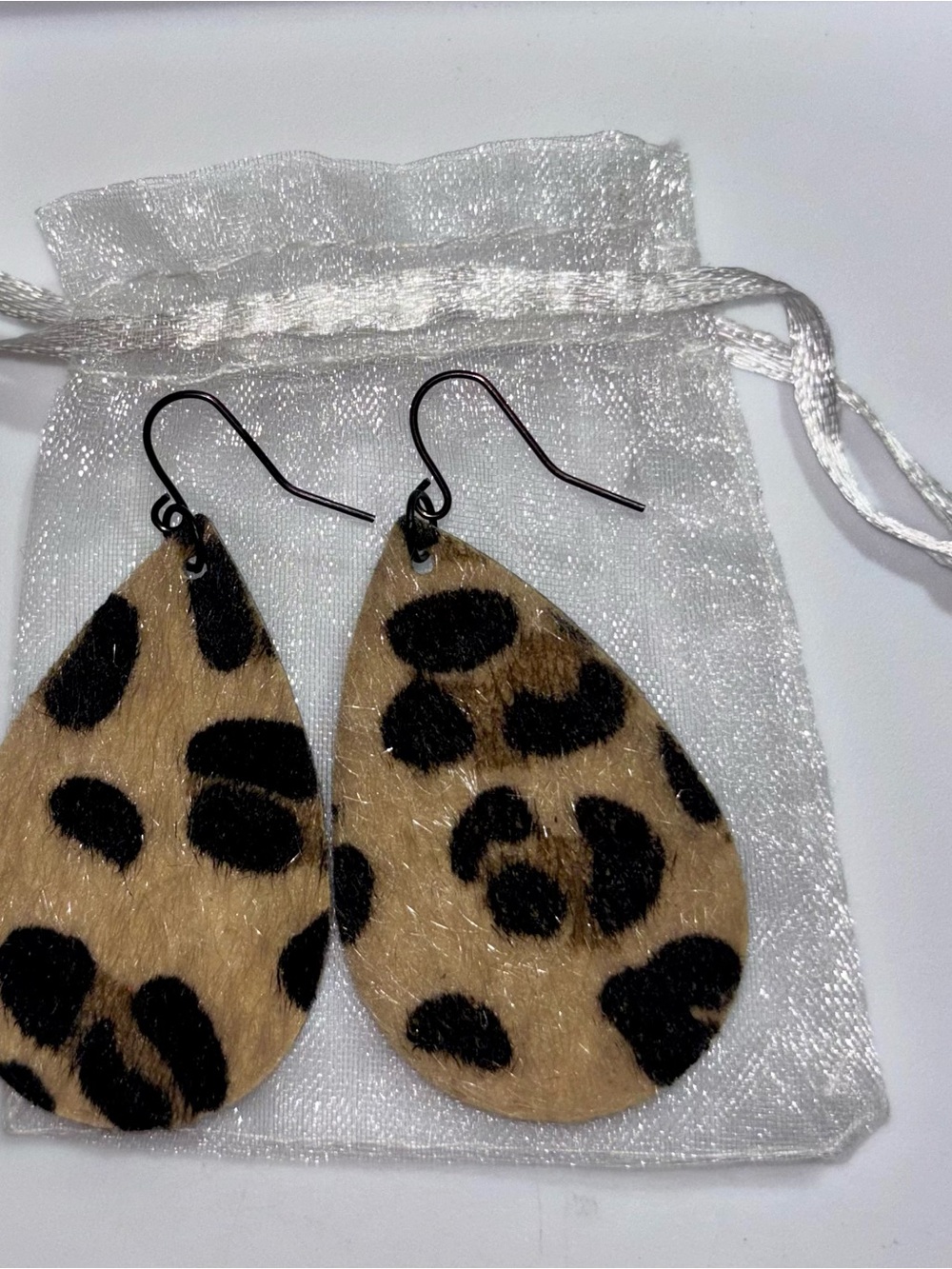 Leopard Print Teardrop Dangle Earrings - Brown and Black